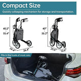 ELENKER Déambulateur à 3 roues pour seniors, rollator à 3 roues avec roues de 10 pouces, déambulateur étroit pour espaces restreints, pliable et compact, idéal pour les voyages, bleu