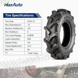 Pneu de tracteur agricole MaxAuto 6.00-12 pour remplacement Kubota série 7100 H167, 2 pièces