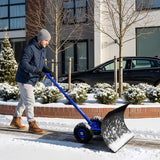 Pelle à neige avec roues Outvita, chasse-neige de 29 po de large et 18 po de long, angle et hauteur réglables, poignée rembourrée, outil de déneigement efficace pour allée ou trottoir (jaune)