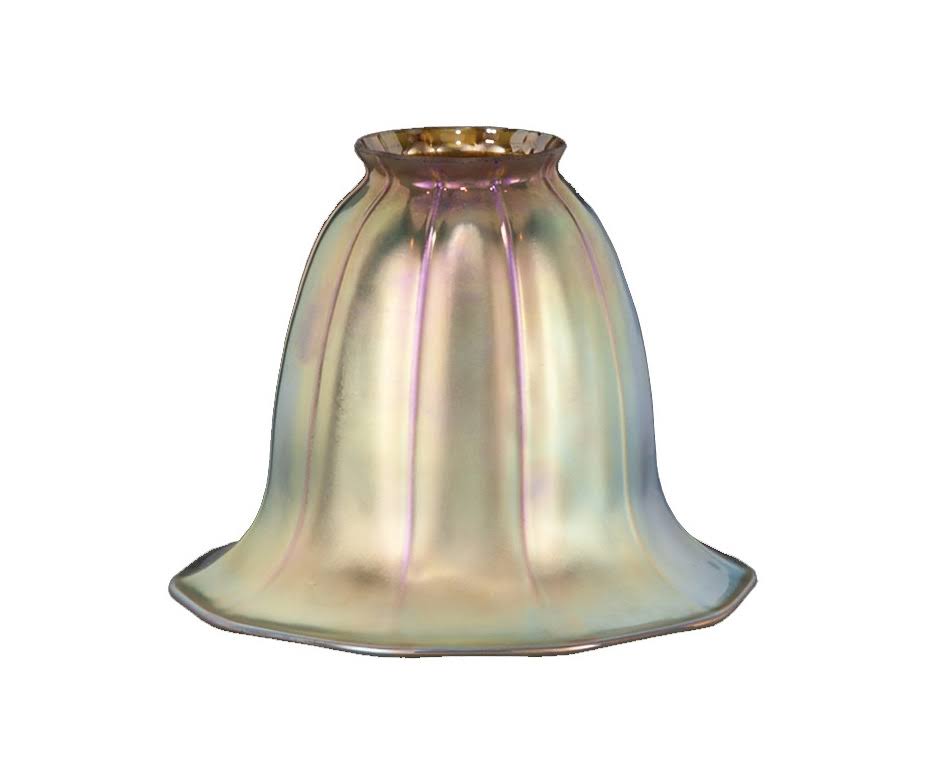Abat-jour en verre artistique B&P Lamp, fixation 2 1/4 pouces, avec finition irisée dorée
