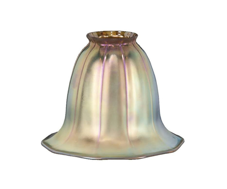 Abat-jour en verre artistique B&P Lamp, fixation 2 1/4 pouces, avec finition irisée dorée