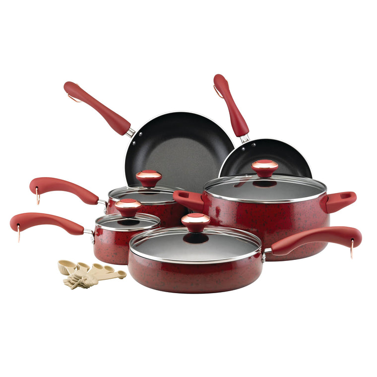 Batterie de cuisine antiadhésive Paula Deen Signature en porcelaine, 15 pièces, rouge/noir