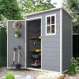 Abri de jardin extérieur en résine DWVO 1,5 x 0,9 m avec plancher, abri de rangement verrouillable et étanche avec fenêtre, rangement d'outils en plastique pour jardin, arrière-cour, terrasse, pelouse, gris