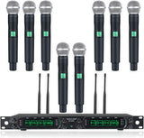 Système de microphone sans fil, ensemble de micros sans fil UHF à 8 canaux Phenyx Pro avec huit micros à main, fréquence fixe, construction entièrement métallique, longue portée de 80 mètres, idéal pour karaoké, église, événements (PTU-4000A)