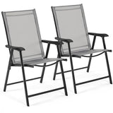 Yaheetech Lot de 4 chaises de salle à manger de patio avec accoudoirs, chaises pliantes d'extérieur avec cadre en métal et dossier pour pelouse, jardin, cour et bord de piscine, noir