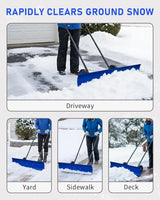 Pelle à neige avec roues Outvita, chasse-neige de 29 po de large et 18 po de long, angle et hauteur réglables, poignée rembourrée, outil de déneigement efficace pour allée ou trottoir (jaune)