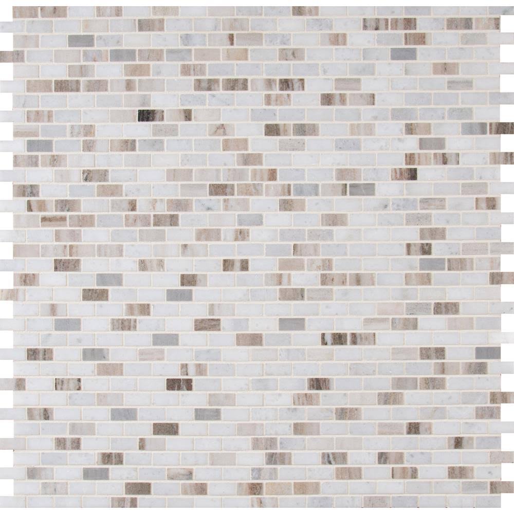 Mosaïque en marbre poli MSI Palisandro Mini Brick, 12 po x 12 po x 10 mm, montée sur filet (10 pi²/boîte)