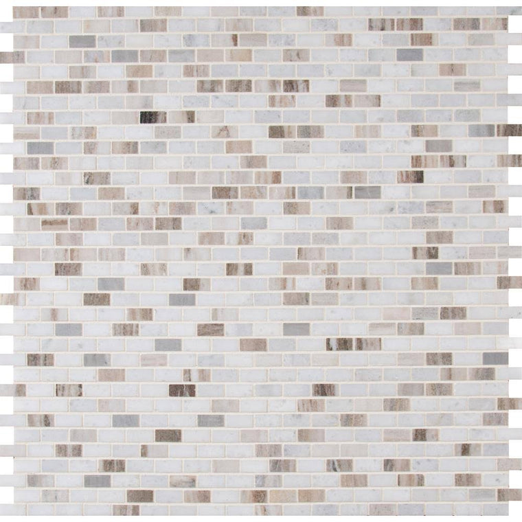 Mosaïque en marbre poli MSI Palisandro Mini Brick, 12 po x 12 po x 10 mm, montée sur filet (10 pi²/boîte)