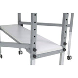 Table de découpe pour couture Sew Ready, mobile, pliable et réglable en hauteur, avec plateau à grille et rangement, coloris argent/blanc