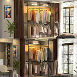 Portant à vêtements industriel Aheaplus, portant réversible de 202,4 cm pour suspendre les vêtements, penderie robuste avec lumières LED et étagères, système de dressing, noir