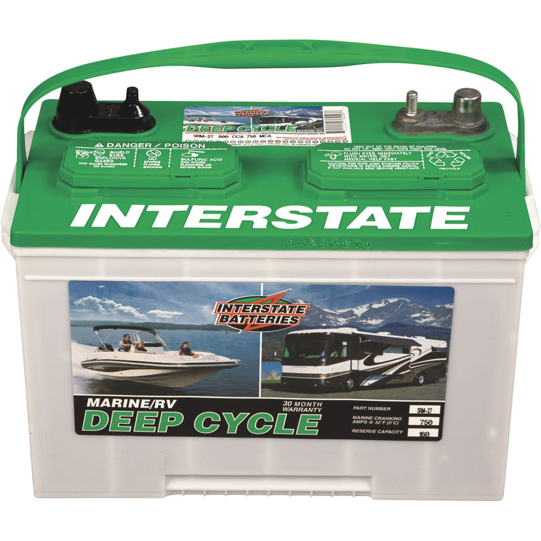 Batteries marines Batterie à décharge profonde pour marine/véhicules récréatifs Interstate Batteries, taille de groupe 27M, 12 volts, plomb-acide scellé