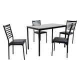 Ensemble de salle à manger 5 pièces, 1 table de cuisine et 4 chaises rembourrées, cadre en métal, plateau en verre trempé, noir