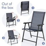 Yaheetech Lot de 4 chaises de salle à manger de patio avec accoudoirs, chaises pliantes d'extérieur avec cadre en métal et dossier pour pelouse, jardin, cour et bord de piscine, noir