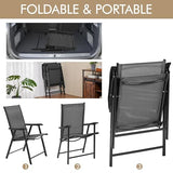 Yaheetech Lot de 4 chaises de salle à manger de patio avec accoudoirs, chaises pliantes d'extérieur avec cadre en métal et dossier pour pelouse, jardin, cour et bord de piscine, noir