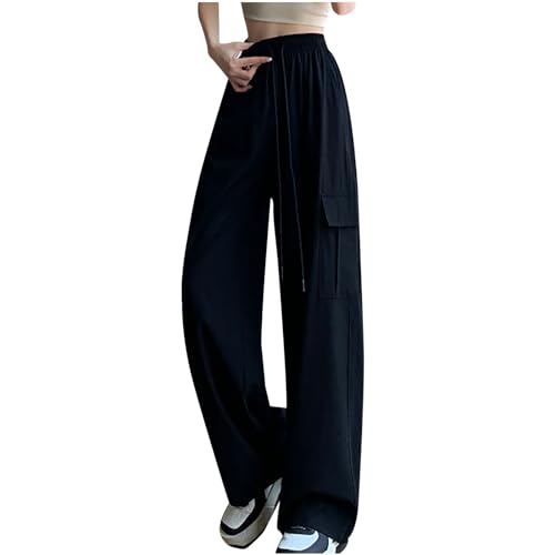 Pantalon cargo taille haute pour femme, séchage rapide, cordon de serrage, extensible, jambes larges, pantalon de jogging, style baggy, streetwear décontracté, années 2000