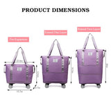 Sac de voyage à roulettes avec poignée, sac pliable extensible, bagage cabine avec roulettes amovibles, sac de week-end à roulettes pour femmes et hommes – Violet