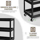 Chariot utilitaire à 3 niveaux Goplus, chariot de service commercial robuste avec roues verrouillables, capacité de charge de 150 kg, poignée ergonomique, chariot de rangement à outils mobile pour entrepôt et garage, noir