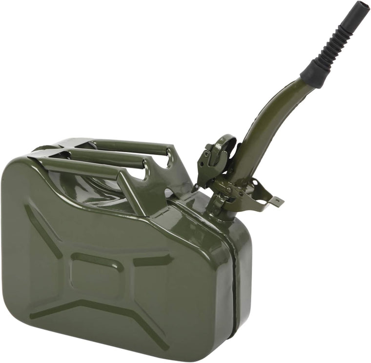 Réservoir de carburant portable en métal de 10 L (2,5 gallons), bidon pour diesel en tôle laminée à froid avec tuyau, modèle US (Vert 1)