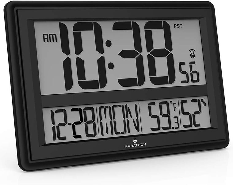 Horloge murale atomique géante MARATHON avec température et humidité (noir)