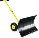Pelle à neige avec roues Outvita, chasse-neige de 29 po de large et 18 po de long, angle et hauteur réglables, poignée rembourrée, outil de déneigement efficace pour allée ou trottoir (jaune)