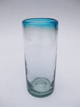 Lot de 6 verres highball en verre soufflé mexicain avec bord bleu turquoise