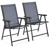 Yaheetech Lot de 4 chaises de salle à manger de patio avec accoudoirs, chaises pliantes d'extérieur avec cadre en métal et dossier pour pelouse, jardin, cour et bord de piscine, noir