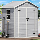 Abri de jardin extérieur en résine DWVO 1,5 x 0,9 m avec plancher, abri de rangement verrouillable et étanche avec fenêtre, rangement d'outils en plastique pour jardin, arrière-cour, terrasse, pelouse, gris