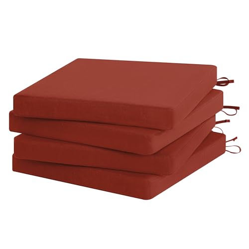 Lot de 4 coussins de chaise d'extérieur Favoyard, résistants à la pluie et à la décoloration, coussins de mobilier de terrasse carrés de 48,3 x 48,3 x 5,1 cm avec fermeture éclair dissimulée imperméable et attaches pour chaises de salle à manger