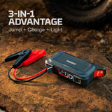 Démarreur de secours, batterie externe et projecteur 3-en-1 NEBO, kit d'urgence portable pour voiture et projecteur de 200 lumens pour rester prêt et en sécurité lors des situations d'urgence sur la route