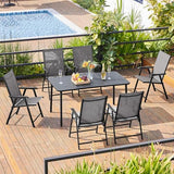 Yaheetech Lot de 4 chaises de salle à manger de patio avec accoudoirs, chaises pliantes d'extérieur avec cadre en métal et dossier pour pelouse, jardin, cour et bord de piscine, noir