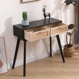 Table console en rotin, tables d'entrée, coiffeuse, commode en rotin, table de canapé en bois style ferme, table d'appoint étroite pour couloir, bureau, vestibule, 31 po (noir)