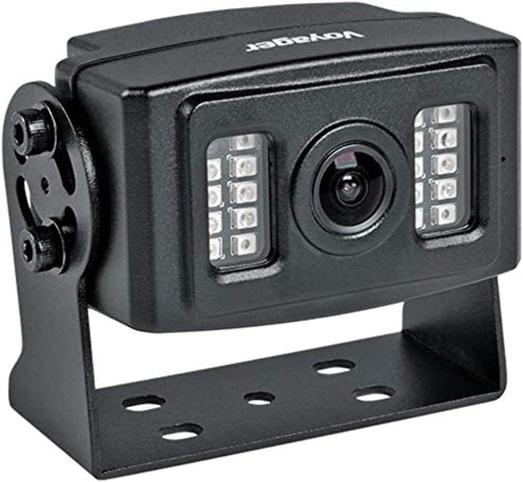 Caméra de recul couleur Voyager VCMS20B avec assistance LED basse lumière, noir, capteur d'image CMOS 1/3 po, résolution de 600 lignes TV, angle de vision de 145°, microphone intégré, obturateur électronique à iris, étanche (IP69K)