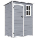 Abri de jardin extérieur en résine DWVO 1,5 x 0,9 m avec plancher, abri de rangement verrouillable et étanche avec fenêtre, rangement d'outils en plastique pour jardin, arrière-cour, terrasse, pelouse, gris