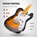Guitare électrique Jazz Donner 39 pouces TL Thinline avec ouïe, format complet pour débutant, corps creux avec micros H-H, housse, sangle, câble, Sunburst (DJC-1000S)
