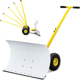 Pelle à neige avec roues Outvita, chasse-neige de 29 po de large et 18 po de long, angle et hauteur réglables, poignée rembourrée, outil de déneigement efficace pour allée ou trottoir (jaune)