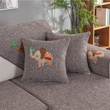 Housse de canapé d'angle en coton tissé doux couleur unie, antidérapante, style simple, housse de canapé décorative avec petit motif éléphant-marron-a 45x45cm