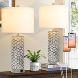 Lampe de table Brightever pour salon – Lot de 2 lampes tactiles avec double port de charge USB, lampes de ferme à 3 niveaux d'intensité pour tables de chevet, lampe de chevet rustique pour tables d'appoint, 2 ampoules LED A19 incluses