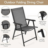 Yaheetech Lot de 4 chaises de salle à manger de patio avec accoudoirs, chaises pliantes d'extérieur avec cadre en métal et dossier pour pelouse, jardin, cour et bord de piscine, noir