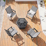 Yaheetech Lot de 4 chaises de salle à manger de patio avec accoudoirs, chaises pliantes d'extérieur avec cadre en métal et dossier pour pelouse, jardin, cour et bord de piscine, noir
