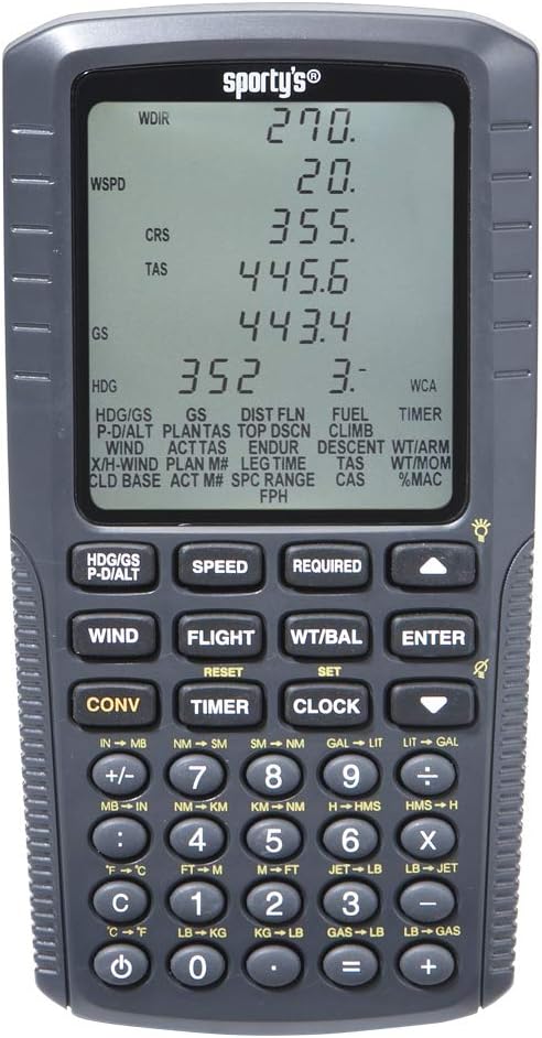 Calculateur de vol électronique E6B de Sporty’s pour pilotes – Approuvé pour une utilisation lors des examens de la FAA