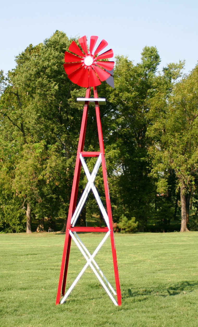 Éolienne de jardin Outdoor Water Solutions de 12 pieds, revêtement en poudre rouge et blanc