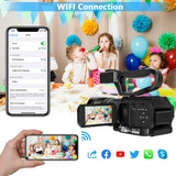 Caméscope 4K HD avec mise au point automatique, 48 MP, 60 FPS, zoom numérique 30X, fonction LED pour YouTube, batterie 4500 mAh avec stabilisateur portatif, télécommande, microphone et carte SD 64 Go
