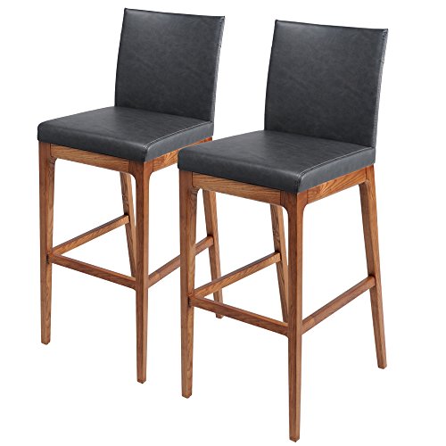 Tabouret de comptoir Devon en similicuir de New Pacific Direct, pieds brun noyer, gris antique, lot de 2