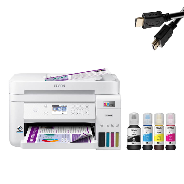 Imprimante jet d’encre tout-en-un Epson EcoTank-3850 Édition Spéciale avec scanner et copieur, pour bureau d’entreprise, blanc, avec câble d’imprimante inclus