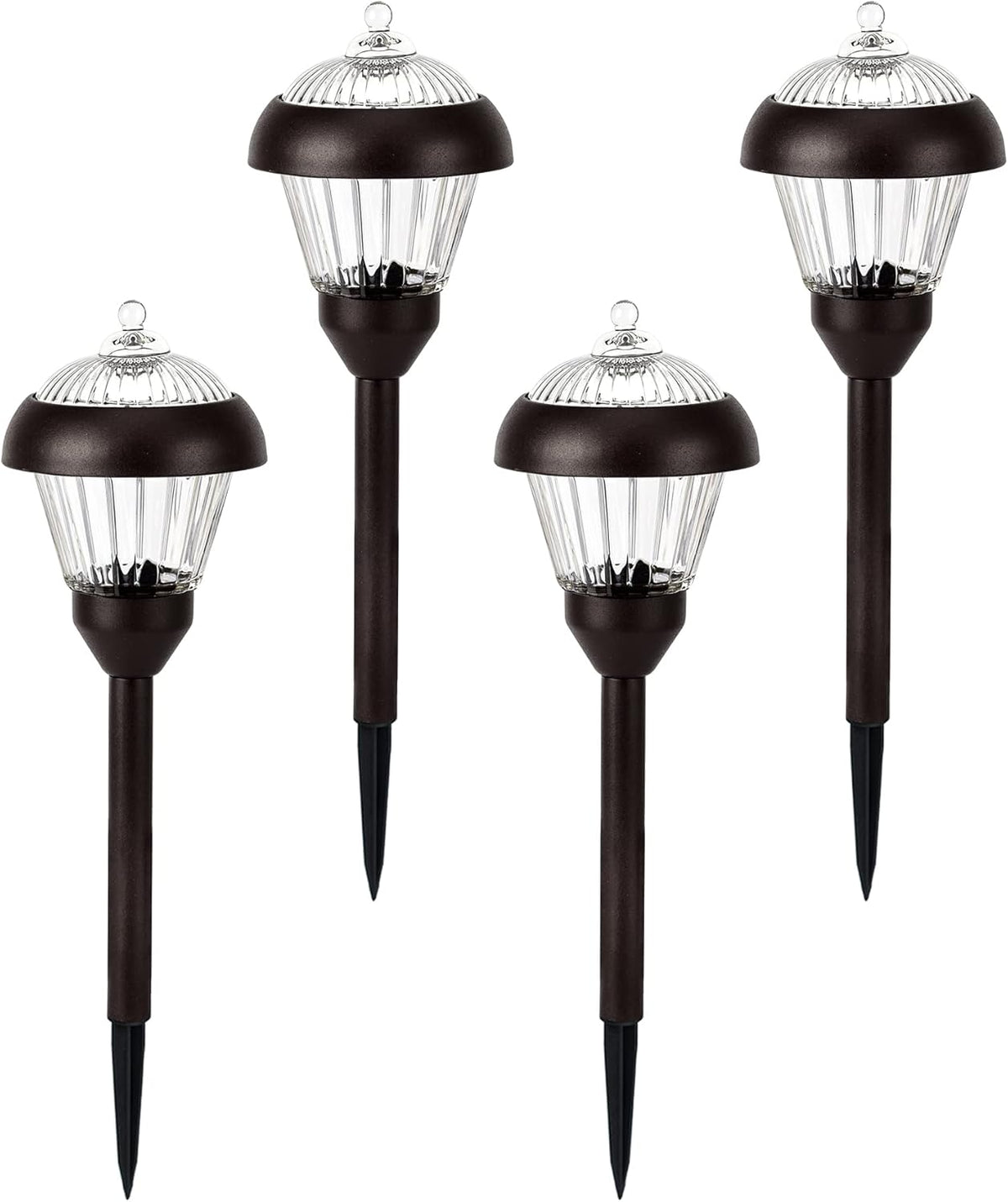 Lot de 4 lampes solaires pour allée Solpex à haute luminosité, lampes solaires en métal, 2 LED lumineuses, étanches IP65, éclairage de jardin solaire à allumage/extinction automatique pour allée, chemin et cour