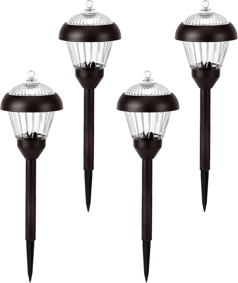 Lot de 4 lampes solaires pour allée Solpex à haute luminosité, lampes solaires en métal, 2 LED lumineuses, étanches IP65, éclairage de jardin solaire à allumage/extinction automatique pour allée, chemin et cour