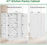Armoire de cuisine 47 po avec tiroir, garde-manger avec étagères réglables, armoire de rangement de cuisine blanche, buffet pour salle à manger ou bureau à domicile