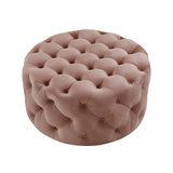 HomeRoots 490621 Pouf cocktail rond capitonné en velours rose poudré et noir 17 x 33 x 33 po
