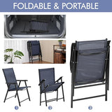 Yaheetech Lot de 4 chaises de salle à manger de patio avec accoudoirs, chaises pliantes d'extérieur avec cadre en métal et dossier pour pelouse, jardin, cour et bord de piscine, noir