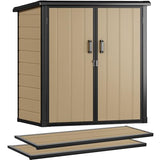 Abri de jardin extérieur en résine DWVO 1,5 x 0,9 m avec plancher, abri de rangement verrouillable et étanche avec fenêtre, rangement d'outils en plastique pour jardin, arrière-cour, terrasse, pelouse, gris